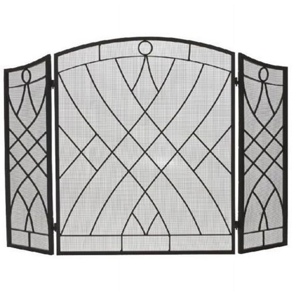 Weave Design 3 Fold Arched Wrought Iron Screen, Black