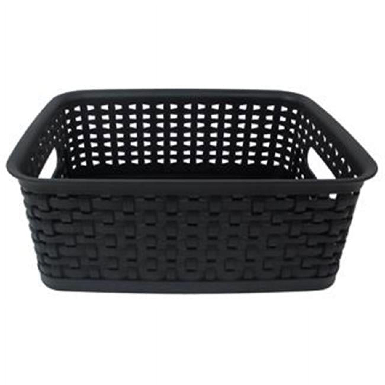 Small Black Polypropylene Weave Storage Bin with Handles