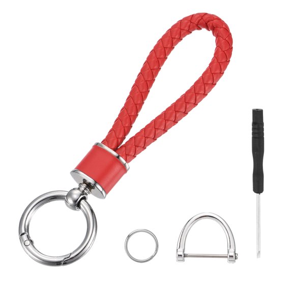Weave Key Chain Ring Braided Rope Leather Keychain with 360 Degree Rotatable D-ring and Screwdriver Zinc Alloy Red 1