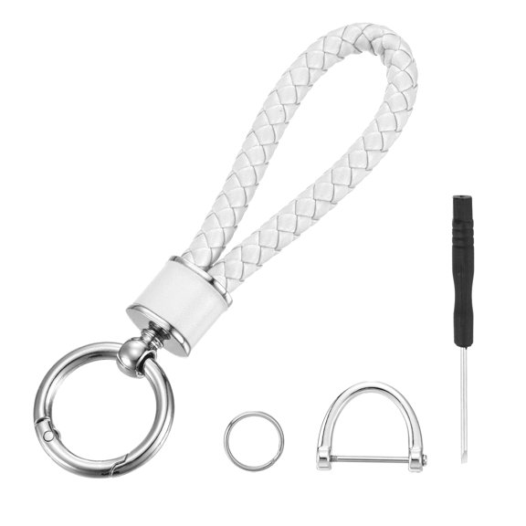 Weave Key Chain Ring Braided Rope Leather Keychain with 360 Degree Rotatable D-ring and Screwdriver Zinc Alloy White 1