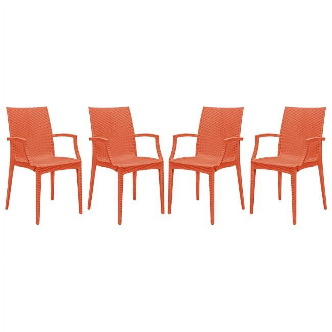 LeisureMod Weave Mace Contemporary Orange Polypropylene Dining Chair - Set of 4