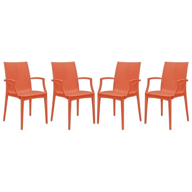 LeisureMod Weave Mace Contemporary Orange Polypropylene Dining Chair - Set of 4