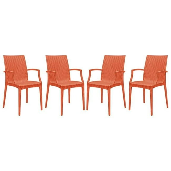 Weave Mace Indoor & Outdoor Chair with Arms, Orange - Set of 4