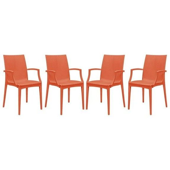 Weave Mace Indoor & Outdoor Chair with Arms, Orange - Set of 4