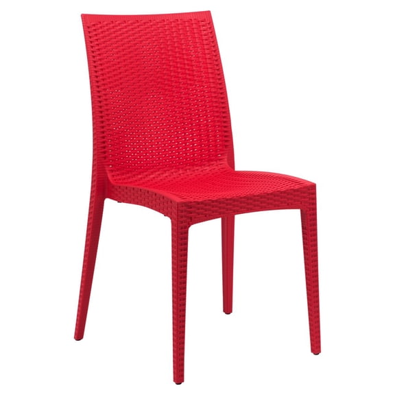 LeisureMod Modern Weave Mace Indoor Outdoor Dining Chair in Red