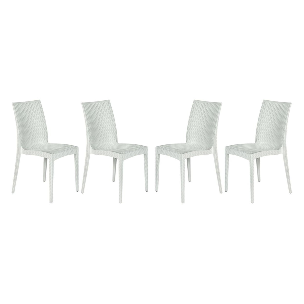 Modern Weave Design White Polypropylene Stackable Dining Chair, Set of 4