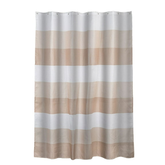 Weave Shower Curtain with 12 Hooks, Heavy Duty Polyester Fabric Bathroom Curtain, Sided Shower Curtain for Bathroom, Waterproof & Durable