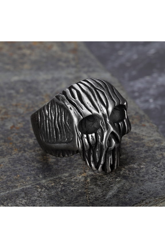 Weave Skull Men Rings 14K White Gold Women Jewelry Punk Rock Vintage Black Gothic Aesthetic Fashion Accessories Gift