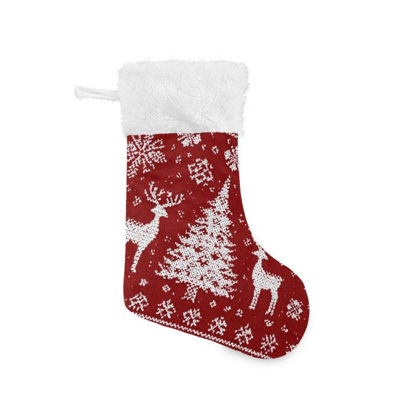 Weave Texture Reindeer Beside Christmas Tree Christmas Stockings Large Capacity 18 inch Gift Bag with Hook Xmas Holiday Decor 1 Pack