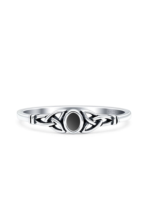 Weave Trinity Celtic Oval Fashion Black Agate Ring Band 925 Sterling Silver Size 9