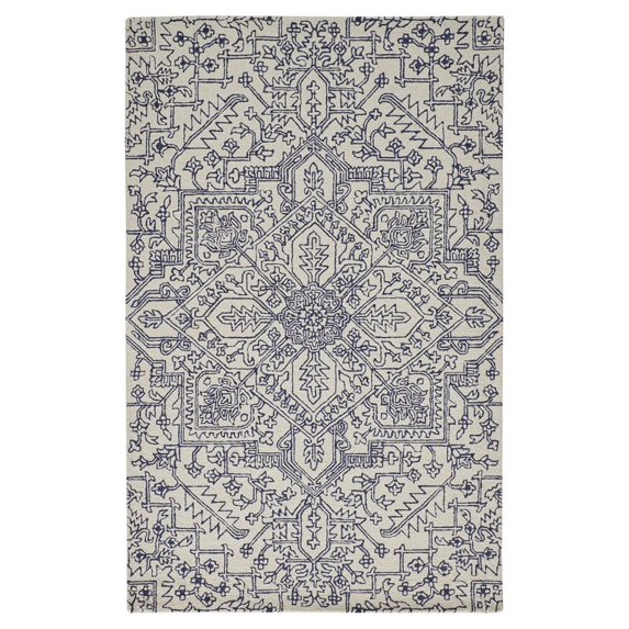 Weave & Wander Natal 60" x 96" Wool Minimalist Area Rug in Ivory/Navy