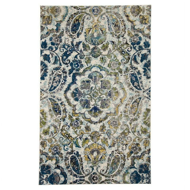 Weave & Wander Omari 96" x 132" Ombre Medallion Area Rug in Teal Blue/Gold