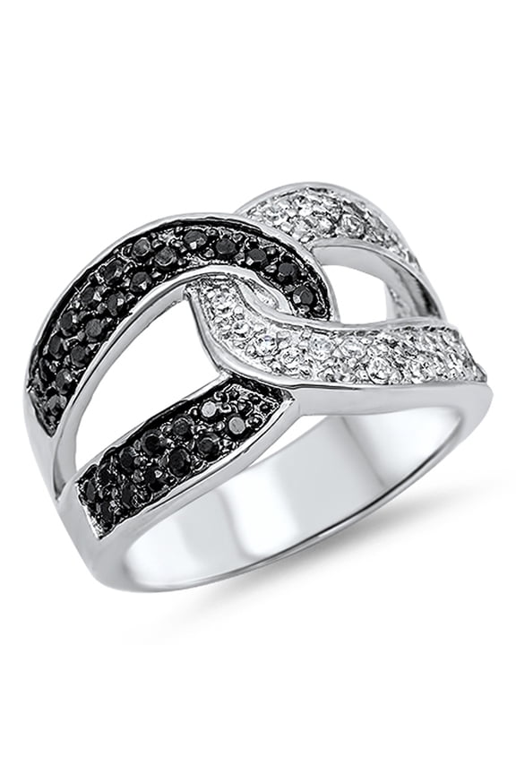 Weave Wrap White Black Cubic Zirconia Ring .925 Sterling Silver Band Jewelry Female Male Size 10