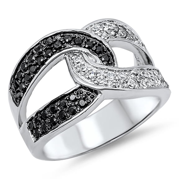 Weave Wrap White Black Cubic Zirconia Ring .925 Sterling Silver Band Jewelry Female Male Size 7