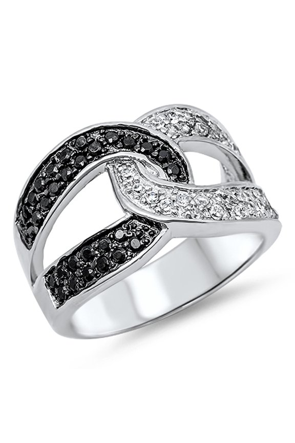 Weave Wrap White Black Cubic Zirconia Ring .925 Sterling Silver Band Jewelry Female Male Size 7