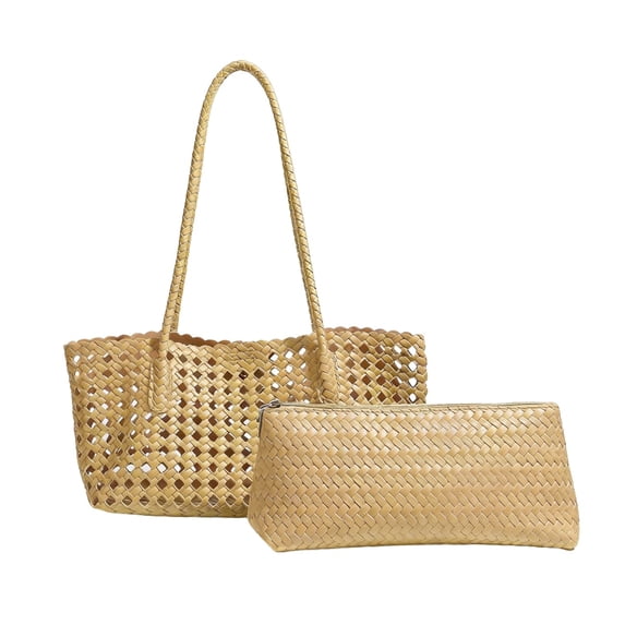 WeaveCC Handwoven Straw Tote Bag for Women Summer Beach Y2K Shoulder Purse Handmade Top Handle