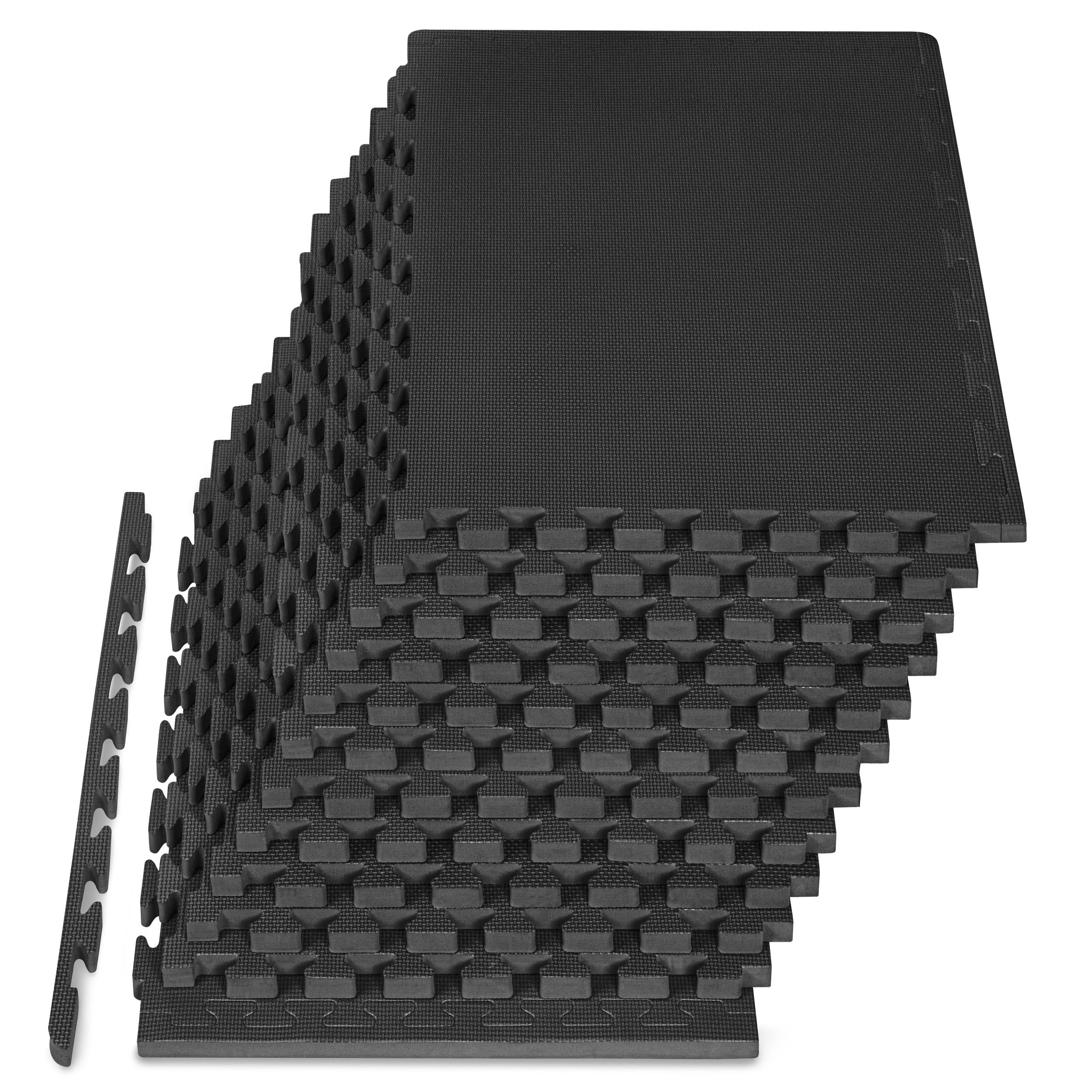 Weaved Pattern Extra Thick Exercise Puzzle Mat 1-inch  Eva Foam Interlocking Tiles For Protective Cushioned Flooring Home And Gym Equipment; Black 48 Sq Ft 12
