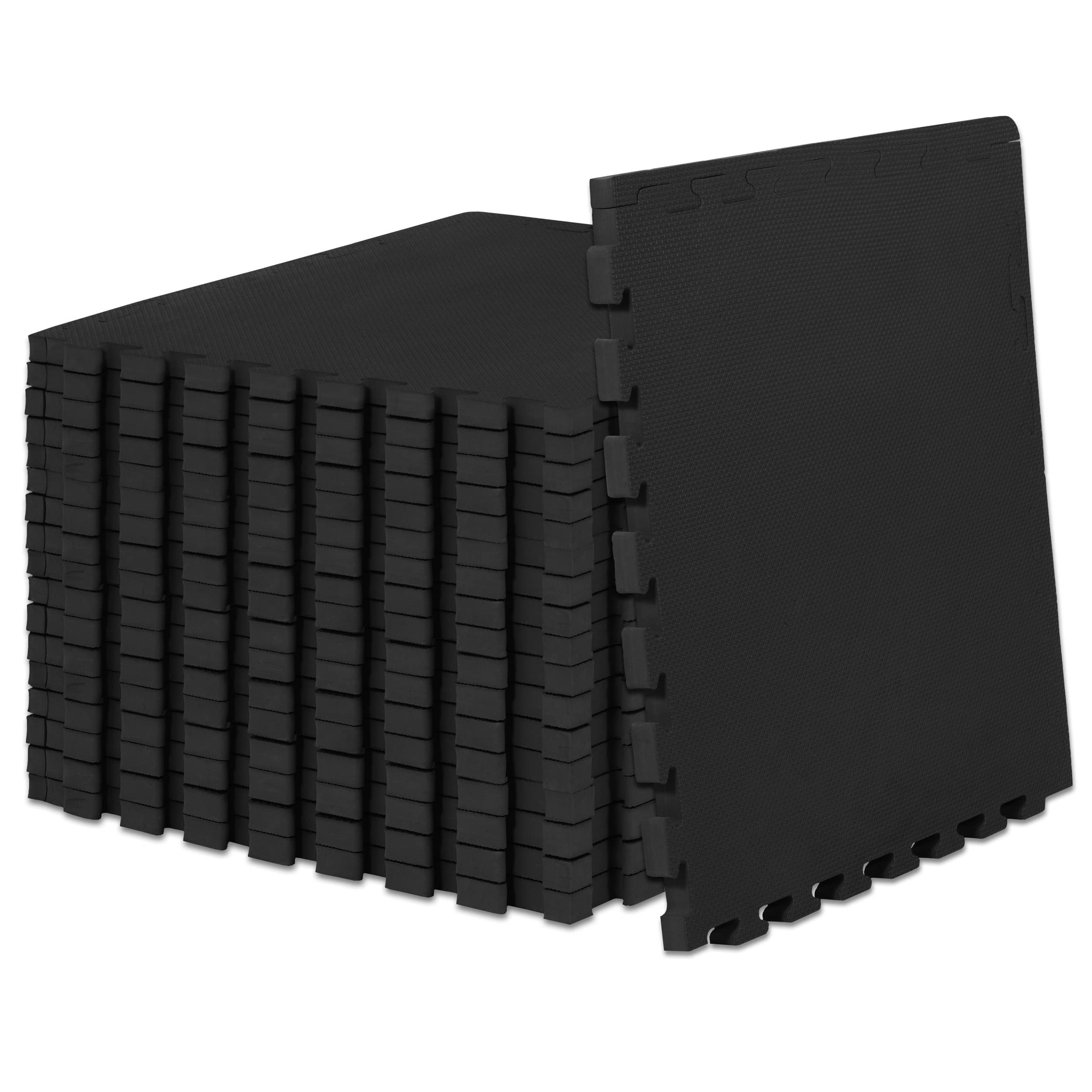 Weaved Pattern Extra Thick Exercise Puzzle Mat 1-inch  Eva Foam Interlocking Tiles For Protective Cushioned Flooring Home And Gym Equipment; Black 72 Sq Ft 18