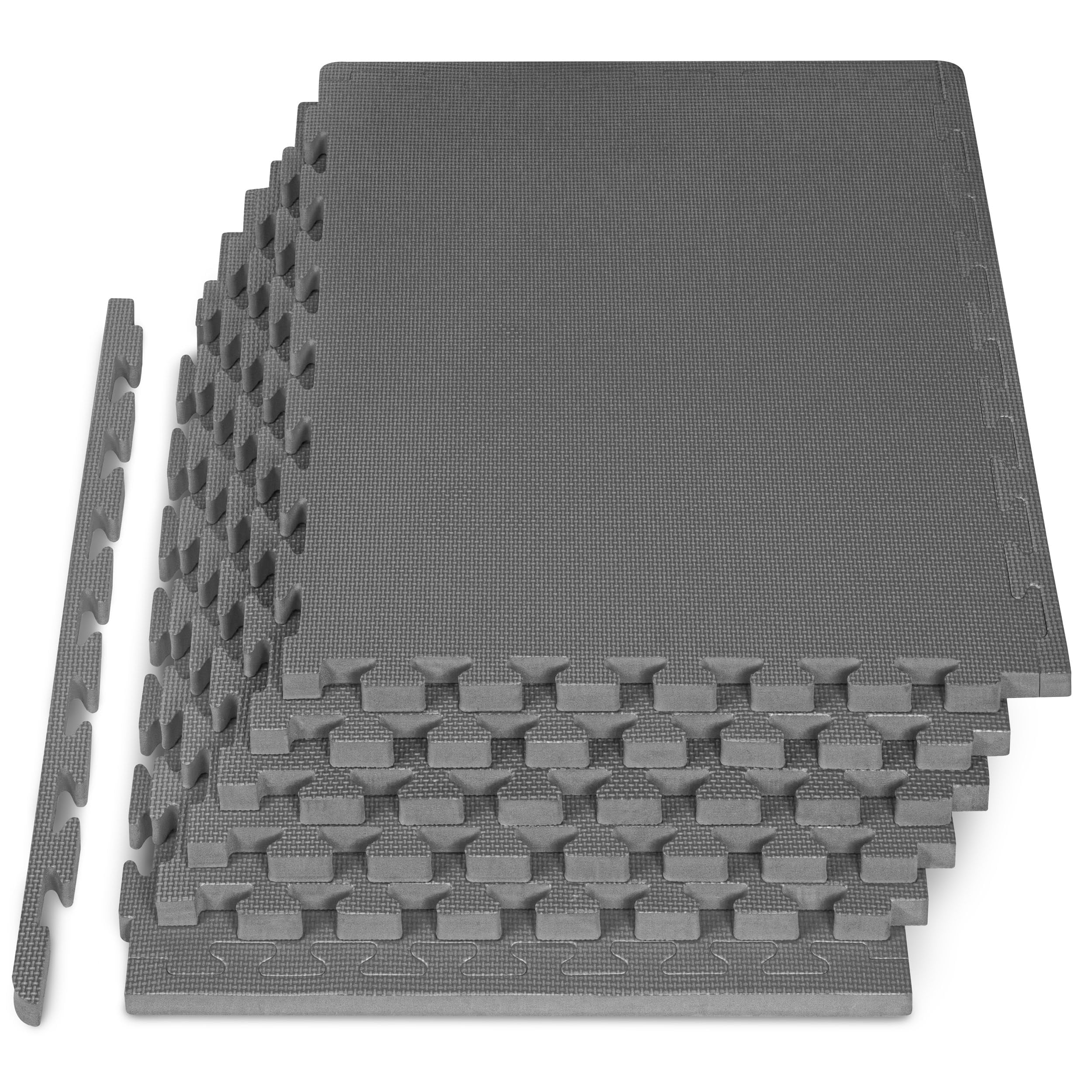 Weaved Pattern Extra Thick Exercise Puzzle Mat 1-inch  Eva Foam Interlocking Tiles For Protective Cushioned Flooring Home And Gym Equipment; Grey 24 Sq Ft 6