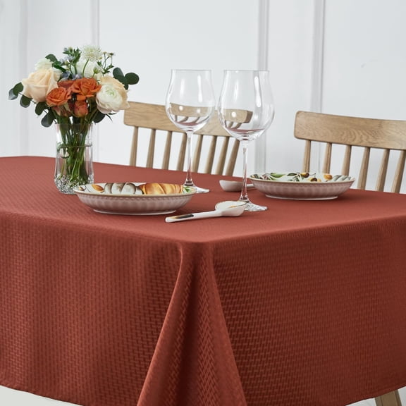 Weaved Texture Square Tablecloth Stain Resistant Waterproof Wrinkle Free Soft Fall Table Cloth, Decoration for Fall Harvest Fabric Cover for Dining Room, 52 x 52 Inch, Rustic Brick