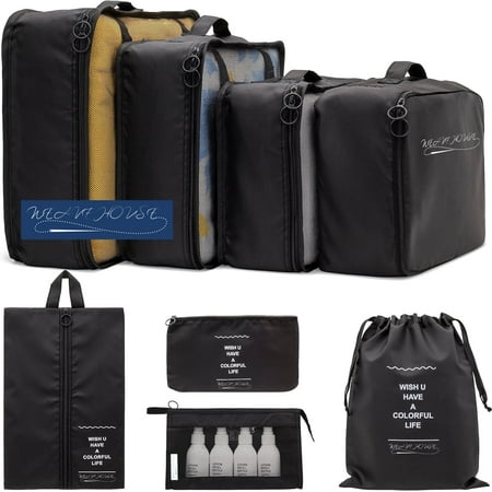 Weavehouse Travel Packing Cubes 8 Pcs Set, Luggage Packing Organizers with Shoe Bag and Toiletry Bag