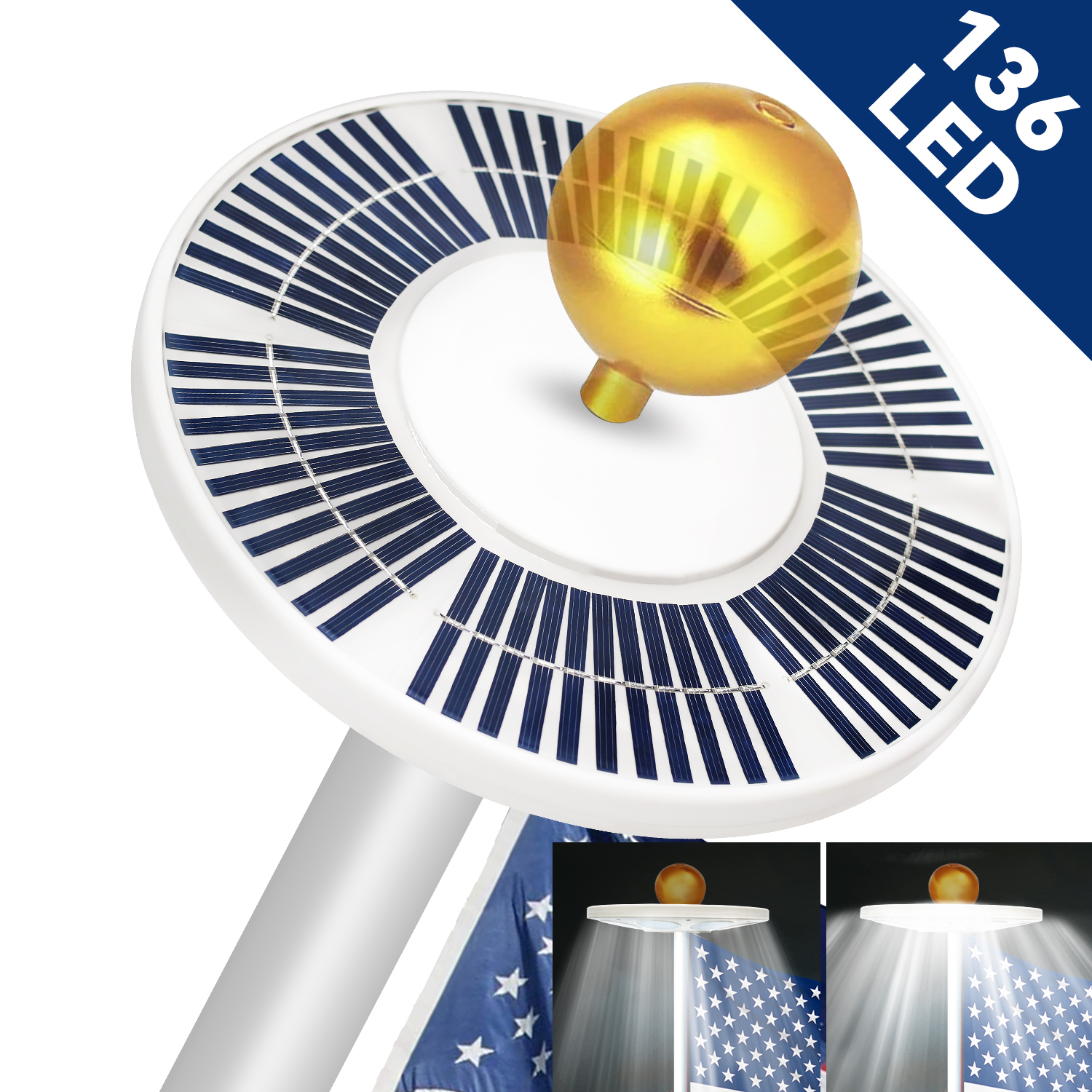 Akutata Solar Flag Pole Light, 136 LED Flagpole Light 10000h Lifespan ...