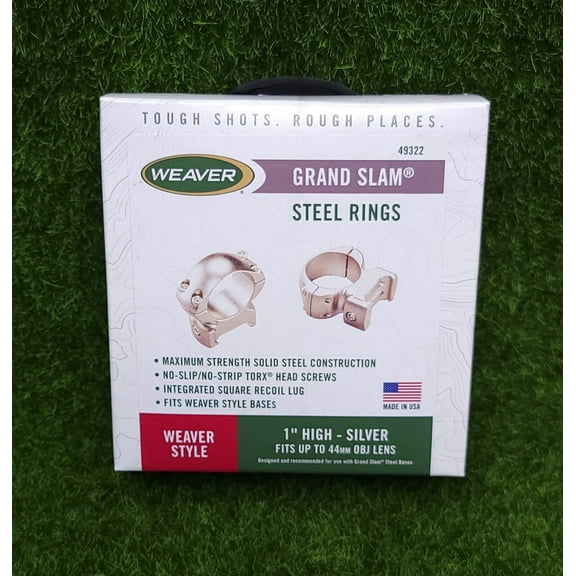 Weaver Grand Slam Top Mount Weaver 1" Scope Rings Silver High