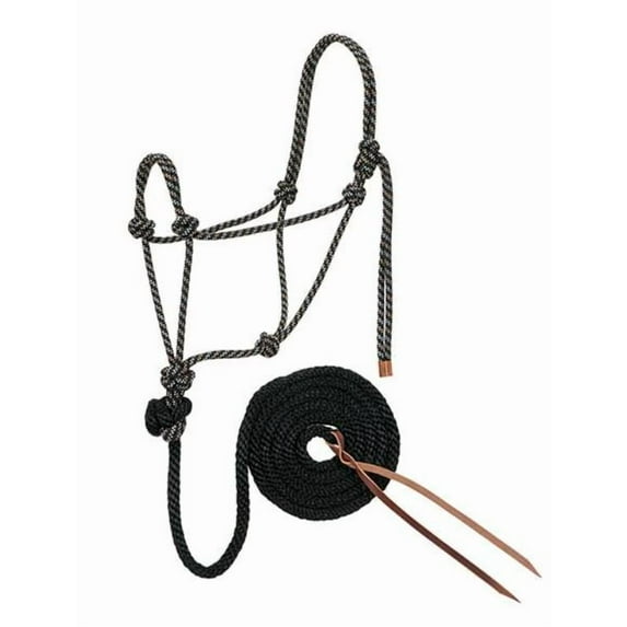 Weaver Leather Diamond Braid Rope Halter with10ft Lead Black/Tan/White