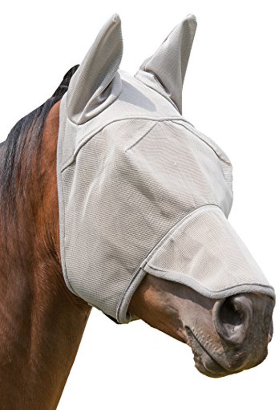 Nose and Ear Covered Fly Masks with Xtended Life Closure System Gray, Small