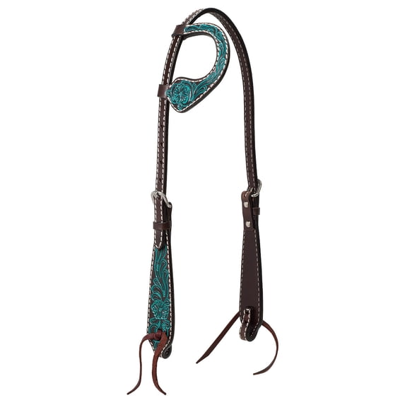 Weaver Leather Turq Cross Carved Turq Flower Sling Ear Dark