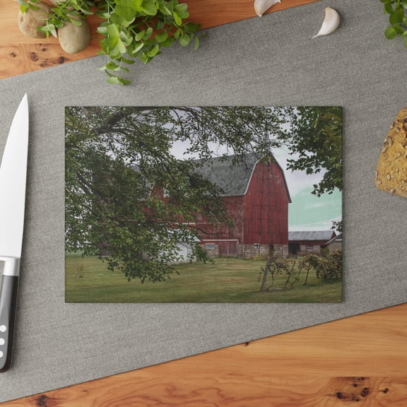 U R There Photography Weaver Road Red I Rustic Farmhouse Tempered-Glass Cutting Board 8"x 11"
