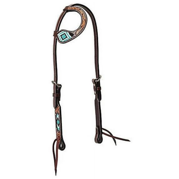Weaver Turq Cross Turq Beaded Sliding Ear Headstal
