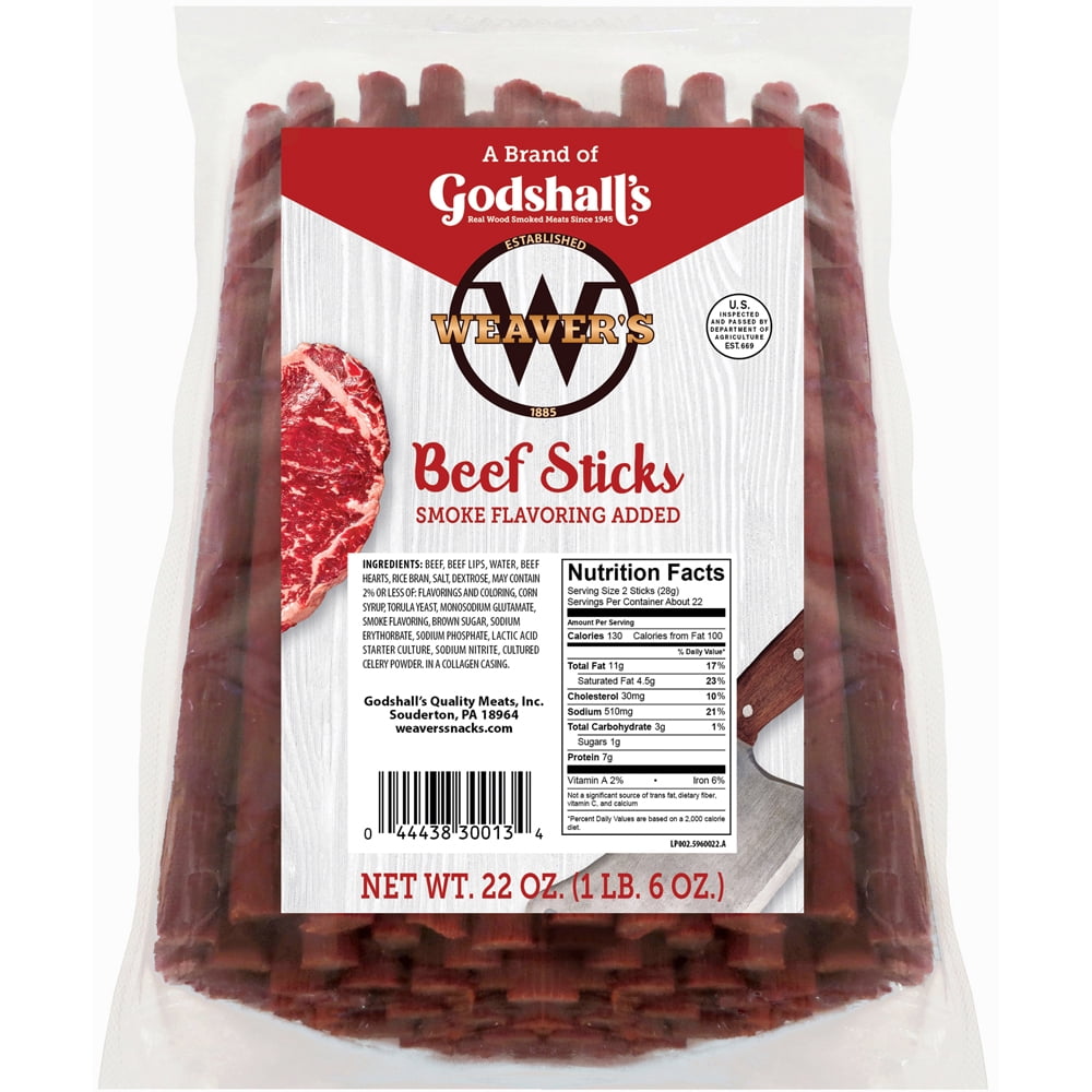 Weaver’s Beef Sticks (44 original mild flavored 7” beef sticks per 22oz bag)