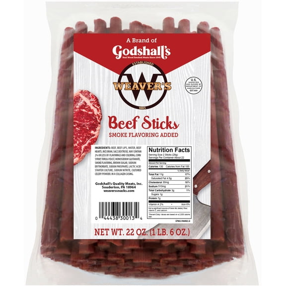 Weavers Beef Sticks (44 original mild flavored 7 beef sticks per 22oz bag)