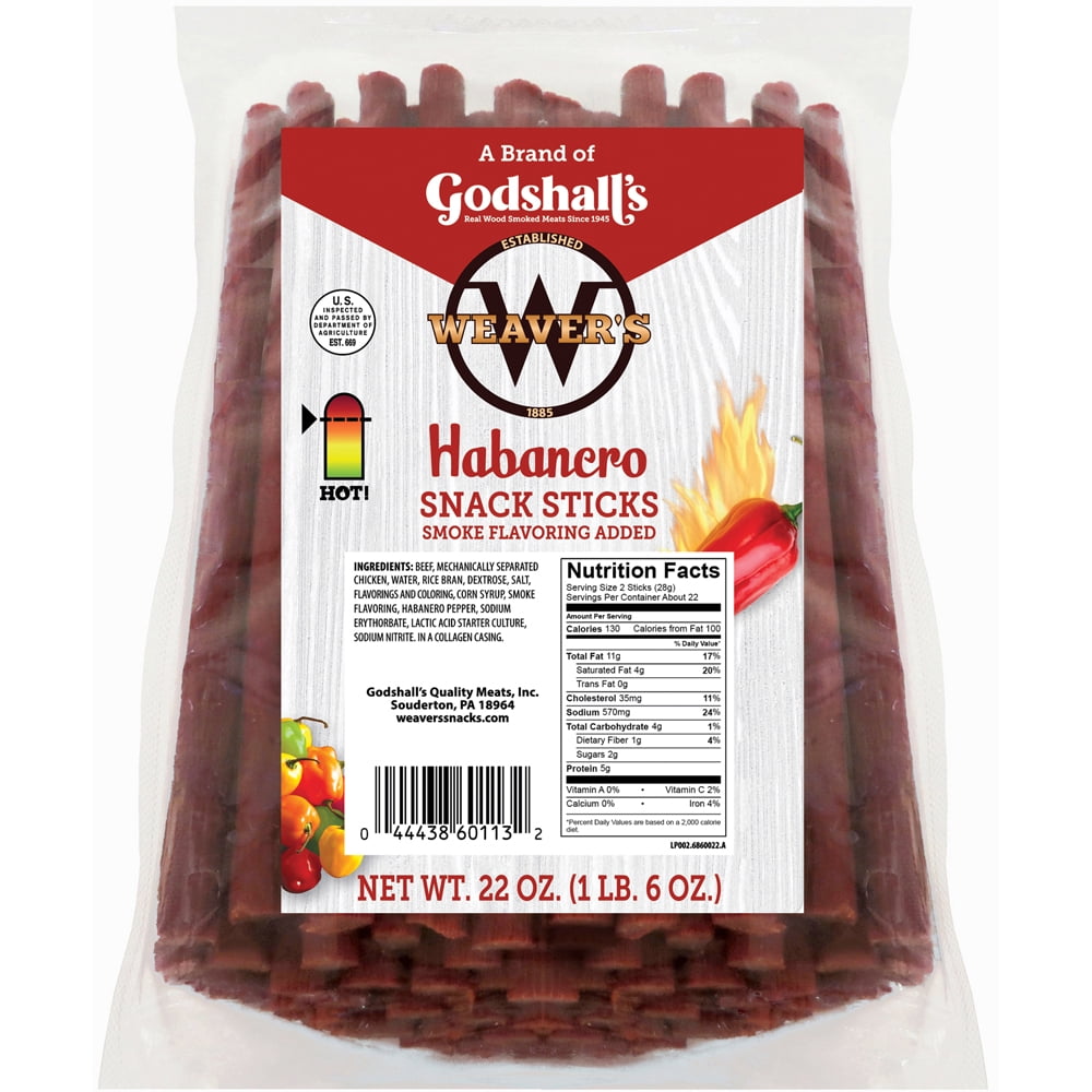 Weaver’s Habanero Snack Sticks (44 spicy 7" beef and chicken snack sticks per 22oz bag)