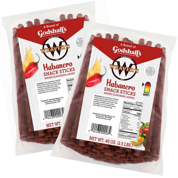 Weavers Habanero Snack Sticks Twin Pack (Two 40oz bags of spicy 7" beef & chicken snack sticks)