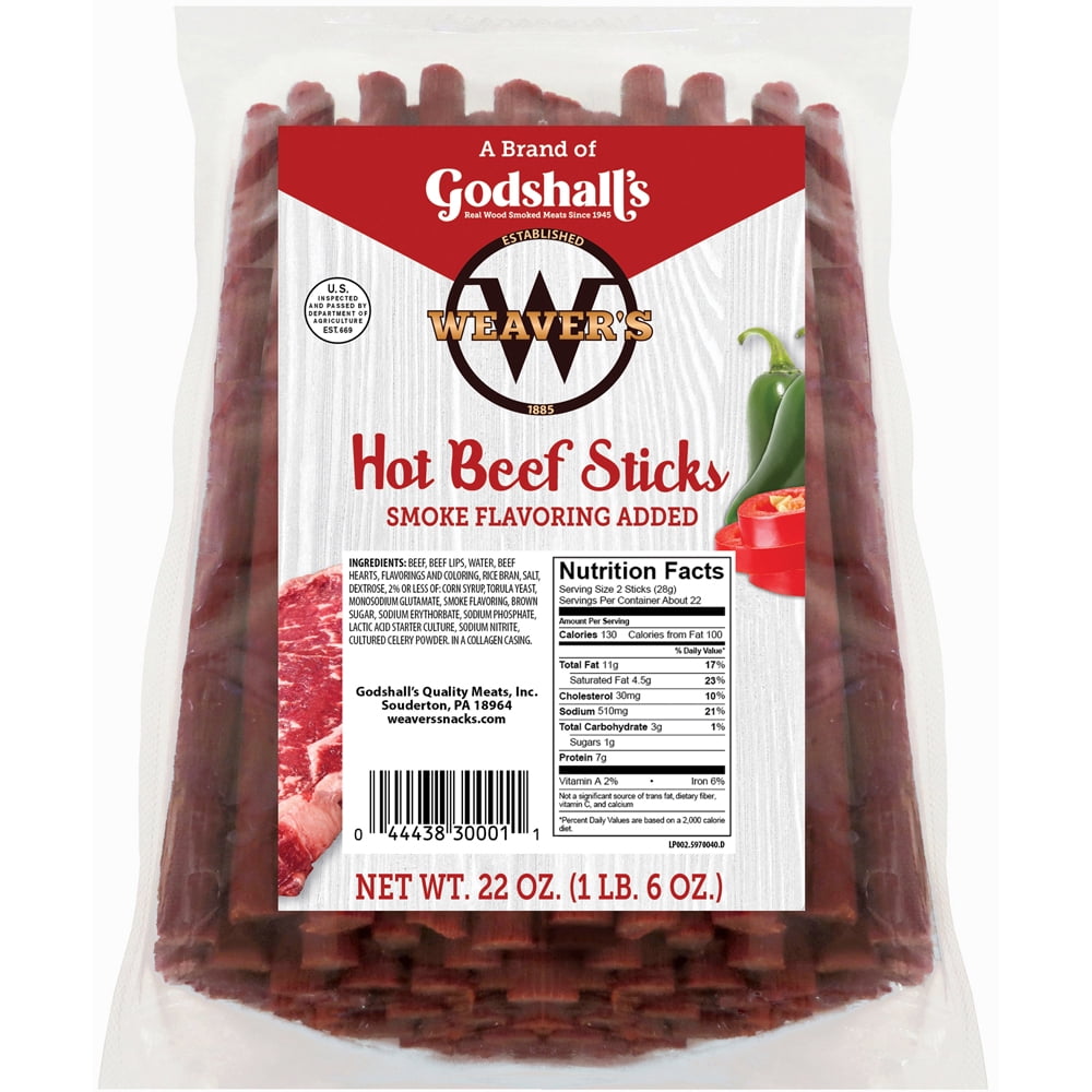 Weaver’s Hot Beef Sticks (44 hot and spicy 7" beef sticks per 22oz bag)