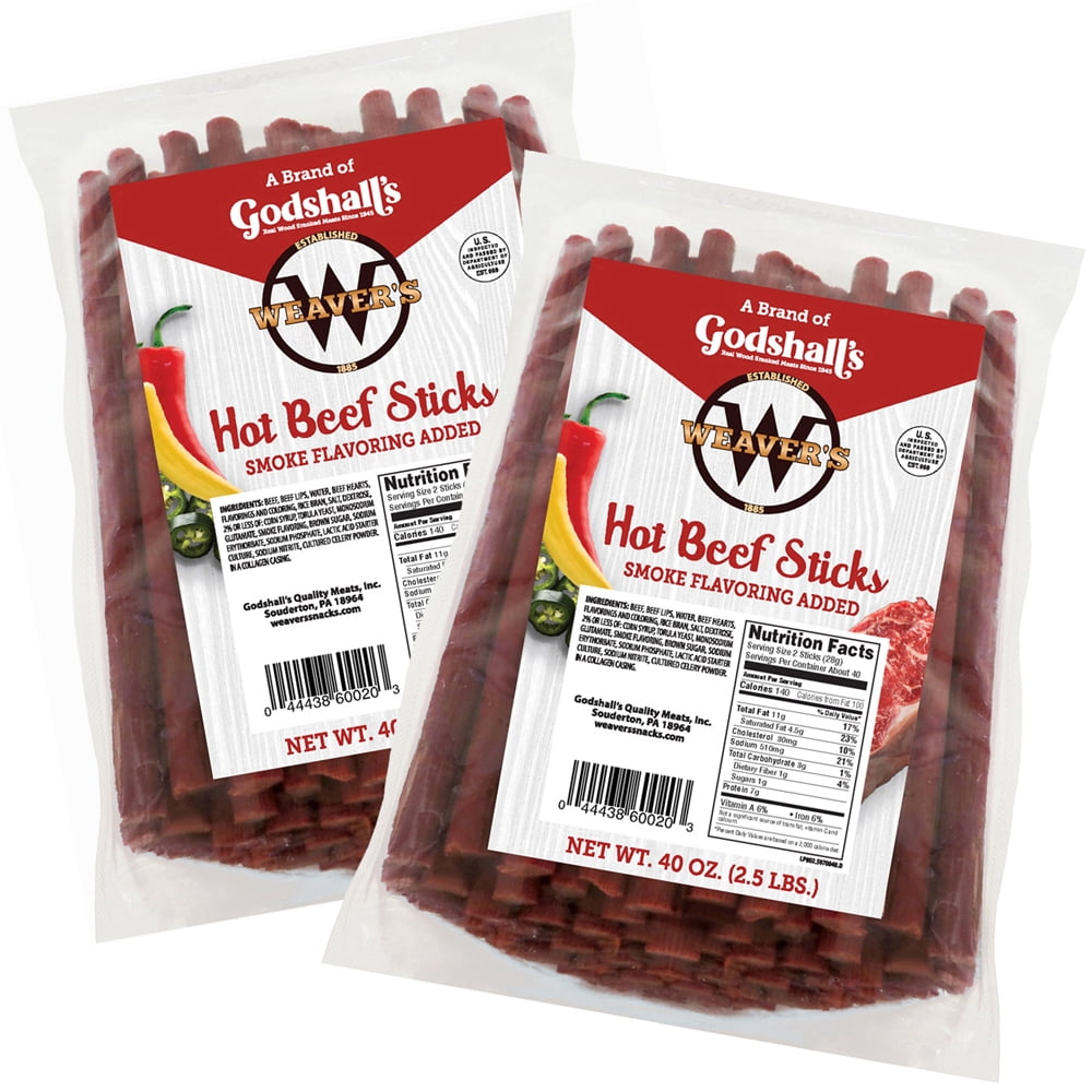 Weaver’s Hot Beef Sticks Twin Pack (Two 40oz bags of hot & spicy 7” beef sticks)