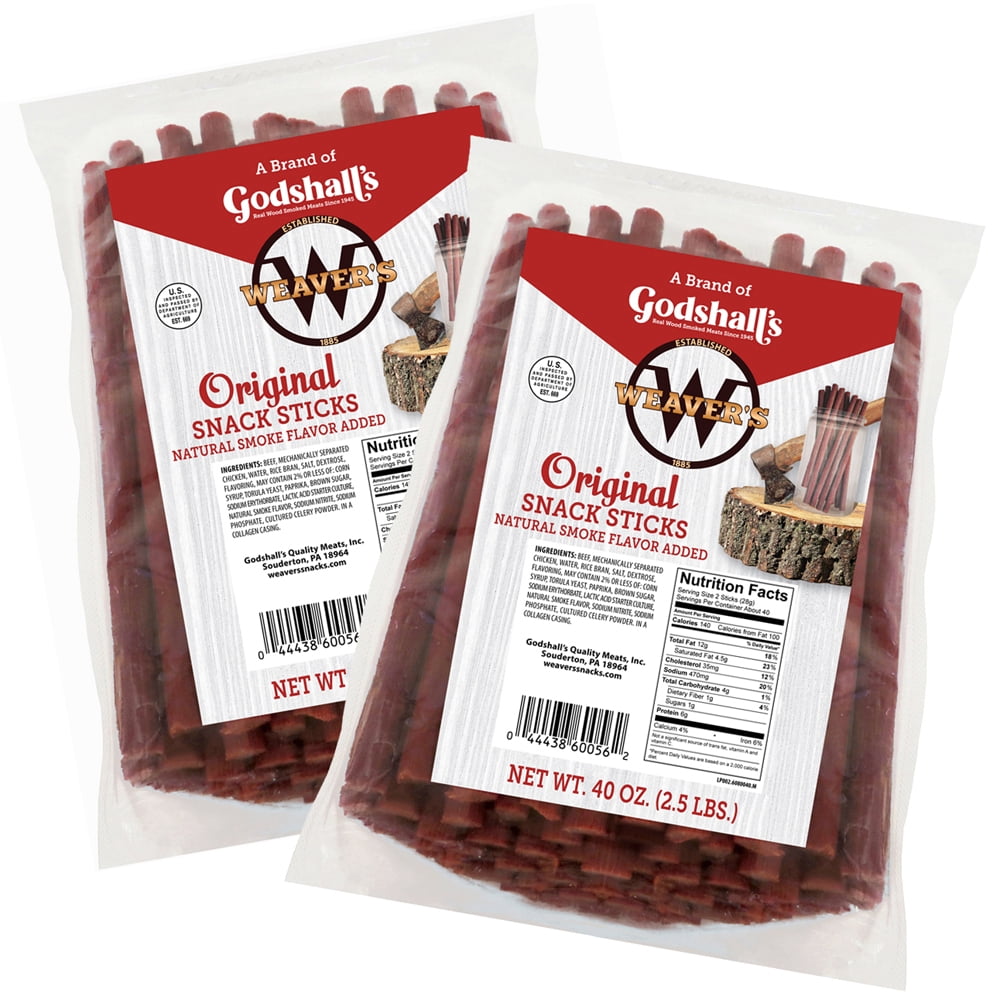 Weaver’s Original Snack Sticks Twin Pack (Two 40oz bags of 7" mild beef and chicken snack sticks)