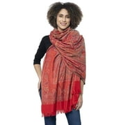 Weavers Villa Womens Pashmina Wool Blend Indian Handicraft Woven Shawls, Scarf, Wraps [Large Size 40 X 80] Large, Red