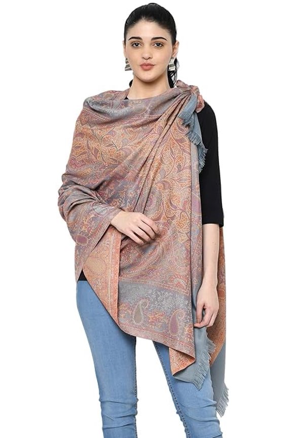 Women's Pashmina Wool Blend Indian Handicraft Woven Shawls, Scarf, Wraps [Large Size: 40" X 80"] ([Size: 40 X 80 Inches], Grey)