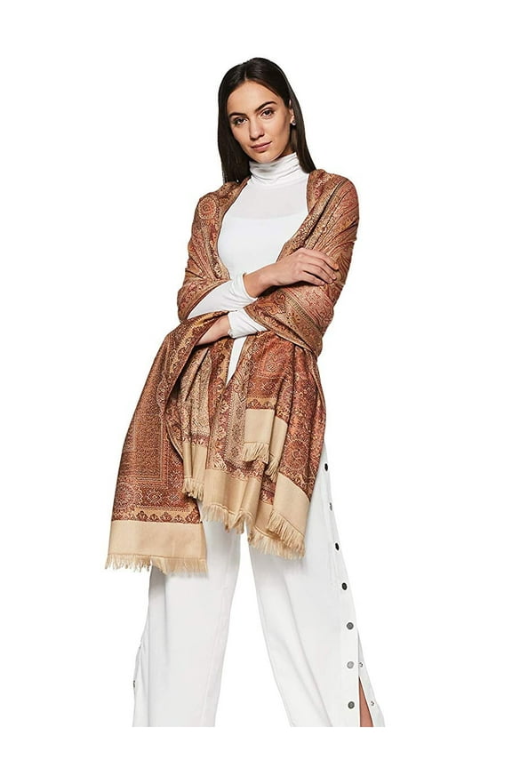 Women's Pashmina Wool Blend Indian Handicraft Woven Shawls, Scarf, Wraps [Large Size: 40" X 80"]