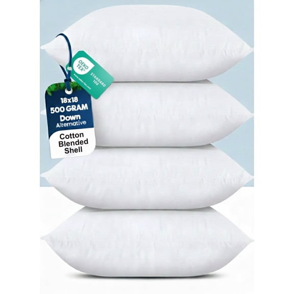 Weaves & Knits 18" x 18" Decorative Pillow Inserts (Pack of 4, White) for Bed and Couch