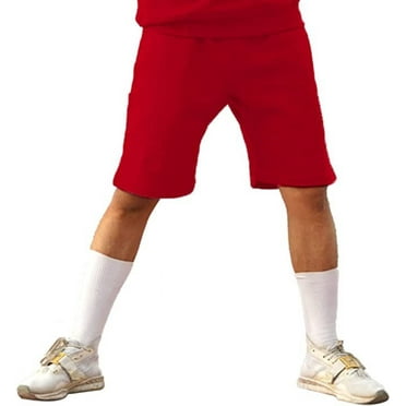 Weaves & Knits Men Fleece Shorts | Gym Shorts for Men Athletic Shorts | Elastic Waistbands Side Pockets Drawstring Closure | Workout Clothing Relax Fit Activewear Shorts, Red