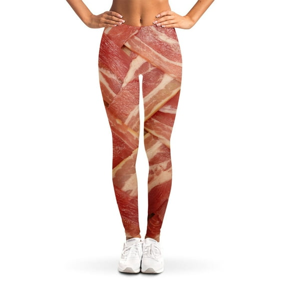 Weaving Bacon Print Leggings, Funny Sexy Yoga Leggings For Women.