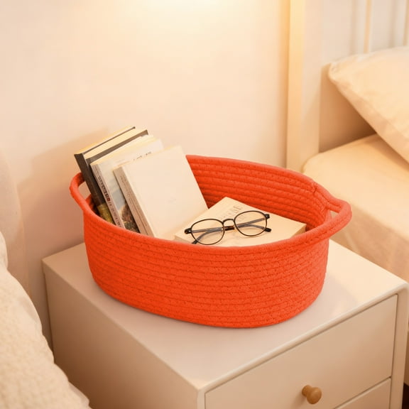 Weaving Basket with Handle,Storage Basket Shelf Wardrobe Organizer,Gift Basket with Ribbon and Bag Decorations,Fabric Rope Material for Home,Office,or Party Use