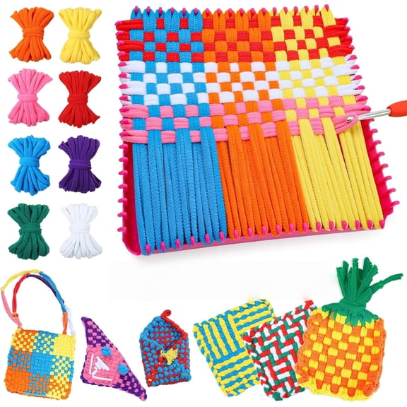 Weaving Loom Craft Kit, Knitting Potholder & Woven Crafts Set with Colorful Loops and Crochet Hooks, Hands-On Creative Activity for Girls and Adults, Birthday or Holiday Gift