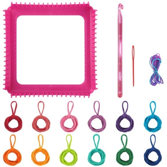 Weaving Loom Kit, 97 Pcs DIY Craft Kit, Includes 96 Elastic Cords in 8 Colors, Potholder Making Kit with Crochet Hook, Arts and Crafts Kit, 7.4 x 7.4 in