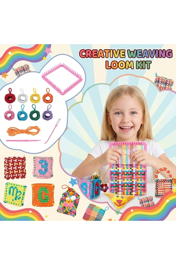 Weaving Loom Kit for Kids and Adults, DIY Arts and Crafts Toy with 96 Colorful Yarn Strands, Easy Beginner Weaving Activity for Bracelets and Keychains, With Plastic Frame and Hook, Ages 6+