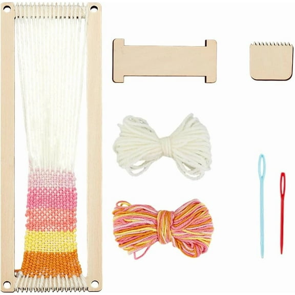 Weaving Loom Kit Loom Bracelet Weaving Bracelet Maker with Cotton Fiber Yarn Weaving Needle Small Weaving Loom Set for Beginners Weaving Lovers Crochet Knitting Craft Activity 1set